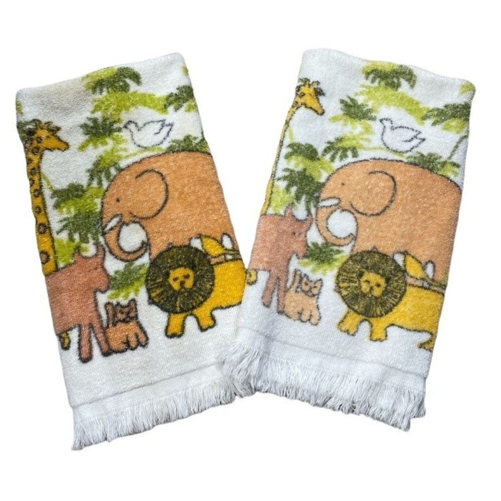 Vintage Grant Crest Child's Jungle Print Cotton Hand Towels (2-towels)